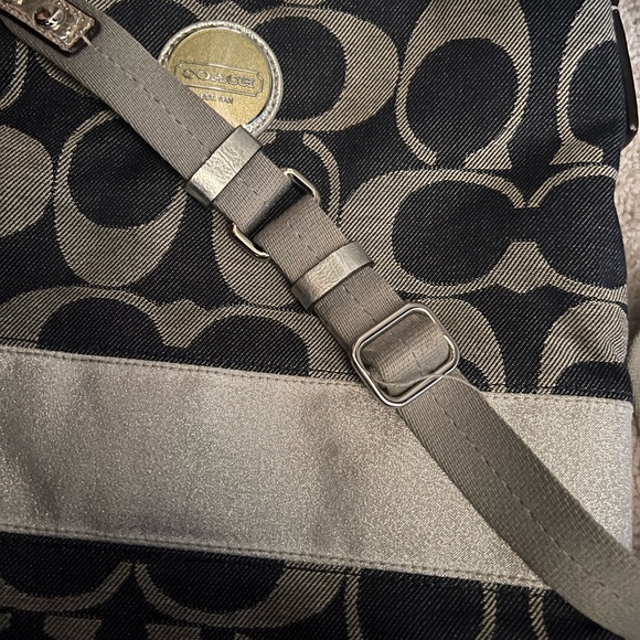 Denim and silver Coach crossbody bag with adjustable strap - Picture 2 of 5